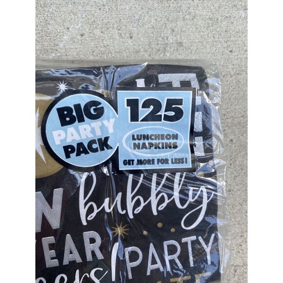 Black, Gold & Silver NYE Beverage Napkins 125ct. NEW 6.5”x6.5” Square - Picture 2 of 5